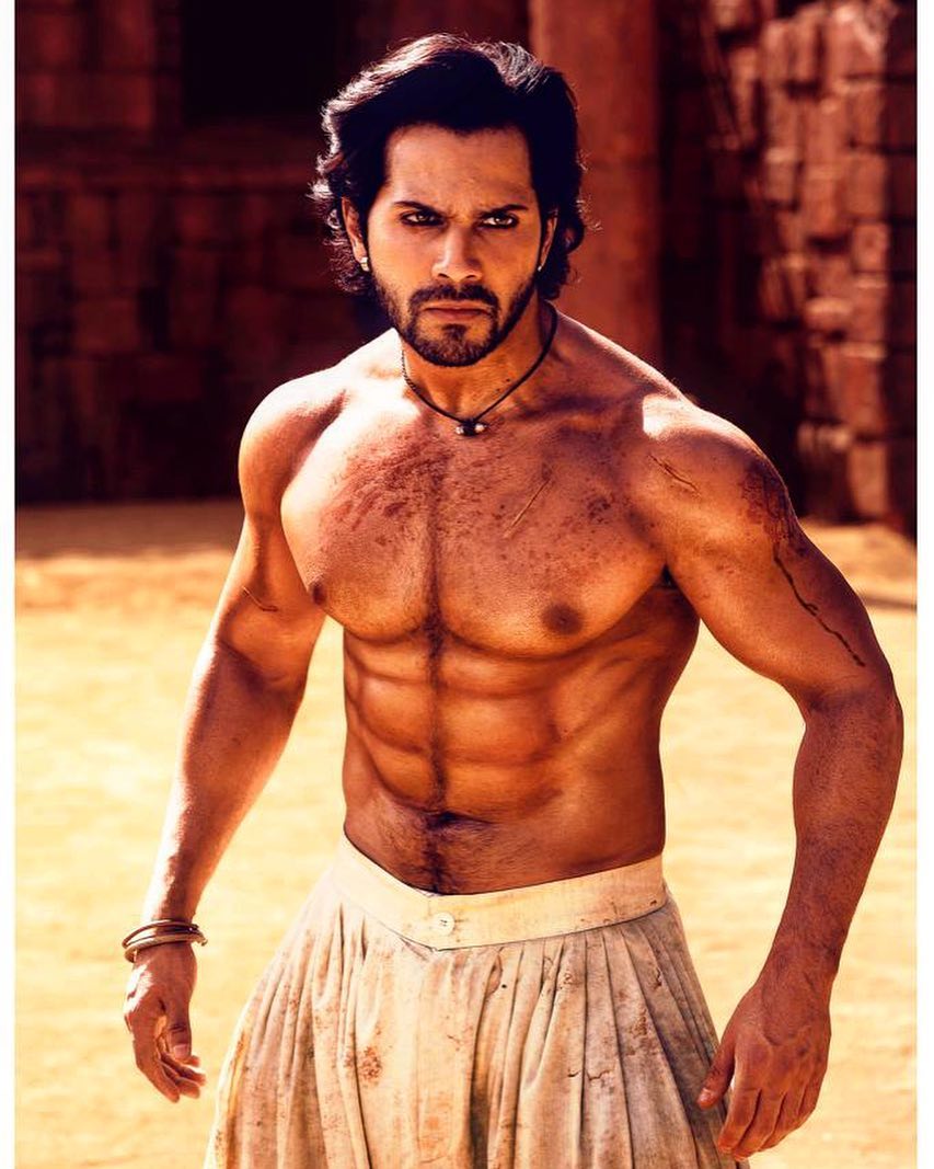 varun dhawan showing his well built body in the movie kalank