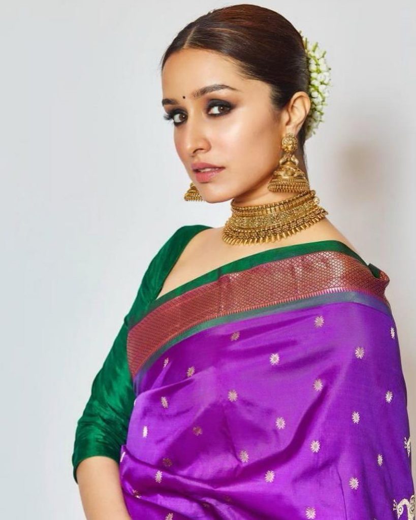 hot bollywood actress shraddha kapoor in ethnic sari and jewelry