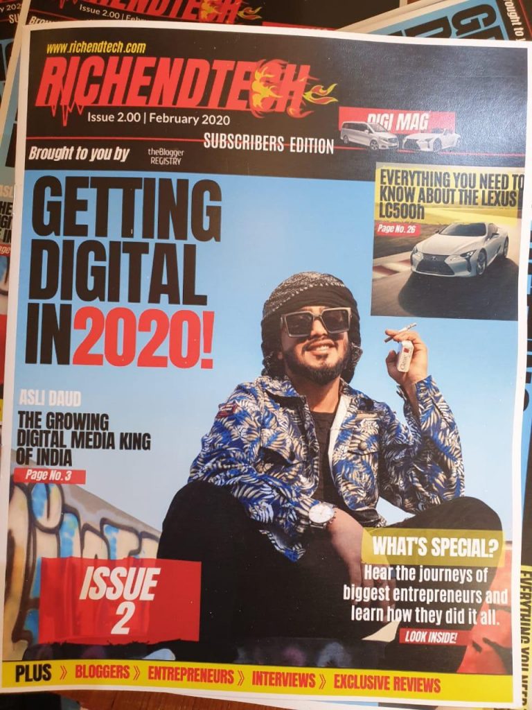 Asli Daud on cover picture of Rich End Tech Magazine as Digital Media King of India